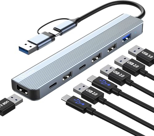 USB C 3.0 Hub 7-in-1 Multiport-Adapter mit USB 3.0, 2.0, Splitter und Typ-C-Hub, für MacBook Air/Pro, Galaxy, iPad, Windows, Laptop, PS4/PS5