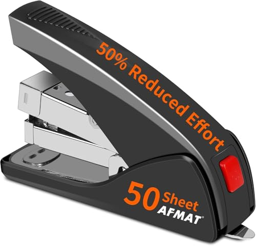 AFMAT Müheloser Schreibtischheftgerät, Arbeitssparendes Heftgerät 50 Blatt Kapazität, Ergonomischer, Tacker Büro Zum Heften mit Einem Finger, Platzsparende Größe für Zuhause das Büro ES10