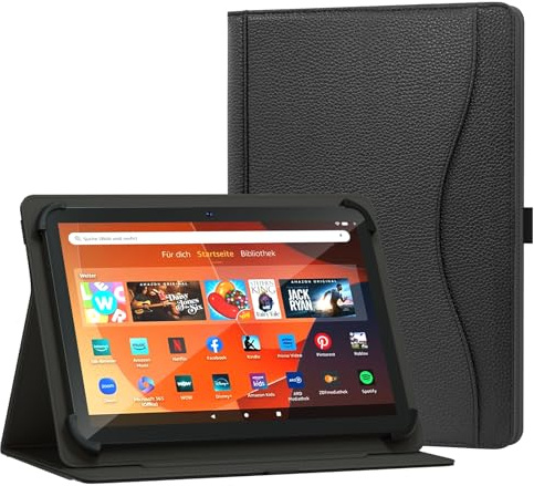 XunyLyee Universelle 10 & 10,1 Zoll Tablethülle für Android 15/16 Tablets | Hülle für 9,7-11-Zoll Android Tablets, Ständer mit mehreren Betrachtungswinkeln und Tasche, Schwarz