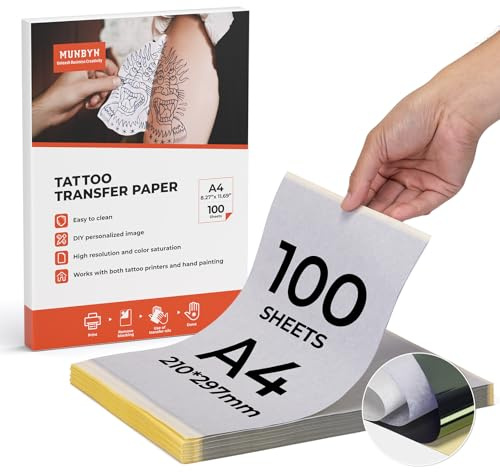MUNBYN Tattoo Transferpapier A4 100 Blatt Stencil Papier Tattoo Papier für Tattoo Drucker Tattoo Zubehör für Stencil Drucker