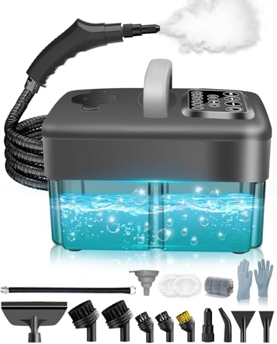 Mecmic Dampfreiniger Handgerät für Alles - 2500W 6-Stufig Einstellbar, 1,6L Wassertank, 120 °C Dampf, 15s Aufheizzeit, Tragbar mit 10 Zubehörteilen, Dampfreinigung für Boden, Polstermöbel,Fenster,Auto