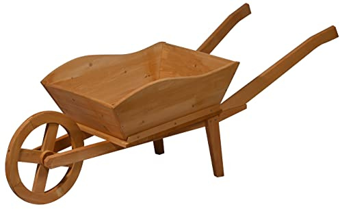 dobar® 29095e Pflanzschubkarre aus Holz | Dekorativer Pflanzkasten für Blumen | Blumenwagen | Pflanzwagen | Blumenkarre | Holzschubkarre zum Bepflanzen | 130 x 40 x 40 cm | Braun
