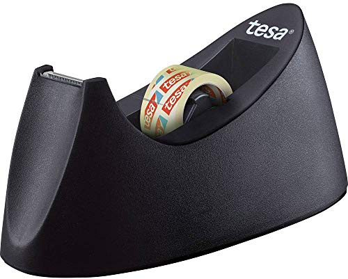 tesa Easy Cut Tischabroller CURVE - rutschfest, einfache Handhabung, sauberer Schnitt - inkl. 1 Rolle Klebeband tesafilm transparent 10 m