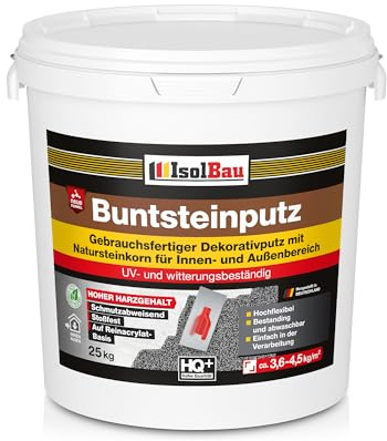 Isolbau Buntsteinputz - Mosaikputz für innen & außen - Frostsicher, wasserfest, stoßfest - BP 70 (Weiß, Grau), 25 kg