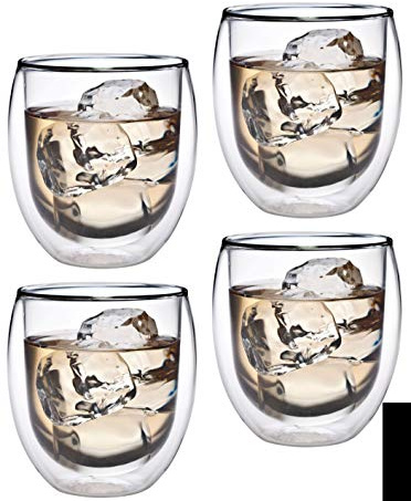Feelino Set mit 4 Cappuccino-Tassen, Kaffeegläsern, Borosilikatglas, 400 ml, doppelwandige Gläser für Macchiato, Ice Coffee, transparente Kaffeetassen, Thermogläser aus Doppelglas