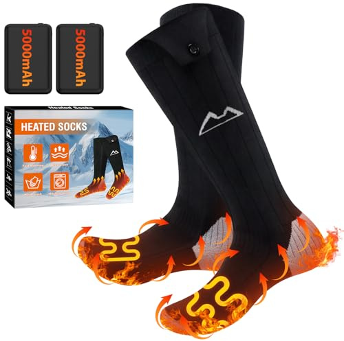 seenlast Beheizbare Socken, Beheizte Socken Damen Herren, Wiederaufladbare Heizsocken mit 5000mAh 5V Akku, 3 Heizstufen, Waschbare Elektrische Socken Beheizbar, Taste 36-42