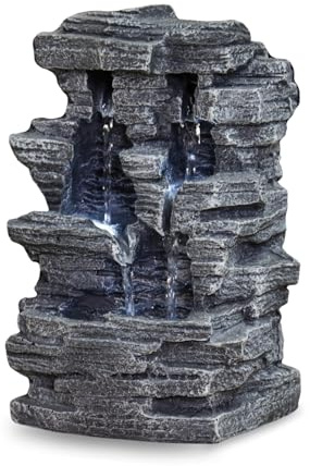 Zen'Light - Zimmerbrunnen Grand Canyon - Wasserfall in Steinoptik - Weiße LED-Beleuchtung - Moderne Zen Deko, Ideal für Meditation & Entspannung - Feng Shui - H 28cm, Grau