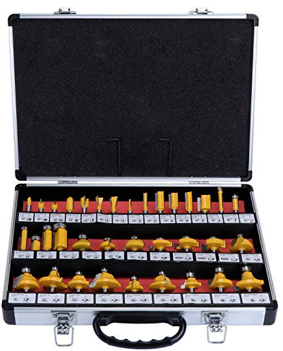 HSEAMALL 35 tlg.Fräser Set 6.35 mm Schaft Fräser für Oberfräse Holzfräser Oberfräsen Zubehör für Holz koffer