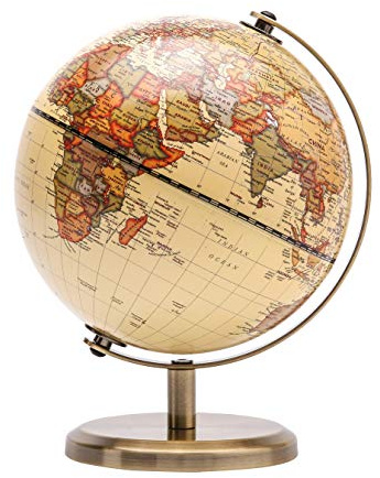 Exerz 14cm Antiker Globus- Englische Karte - Metallbasis Bronzierte Farbe - Pädagogische/geografische/moderne Schreibtischdekoration - für Schule, Zuhause und Büro