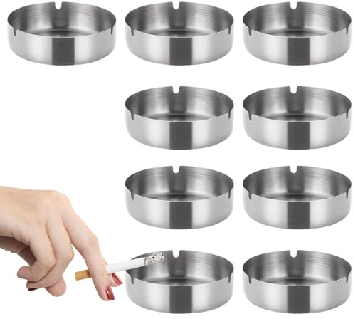 9 Stück Edelstahl Aschenbecher 8 Cm Silber, Aschenbecher Für Draussen Und Innen, Moderne Tischplatte, Für Partys Und Grillabende, Silber