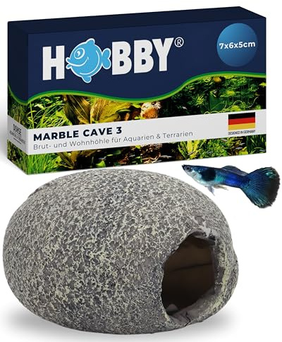 HOBBY Aquaristik Marble Cave 3 I 7 x 6 x 5 cm I Brut- und Versteckhöhle für Aquarien I Aquarium Dekoration I Deko Höhle für Zwergbuntbarsche, Welse und Garnelen I natürliches Aquariumzubehör