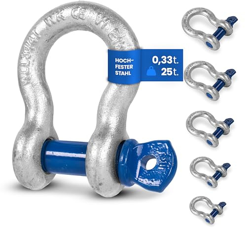 Schäkel geschweift mit Augbolzen – 2t Tragkraft – 2 Stück – Stahl feuerverzinkt, korrosionsbeständig – Bolzen Ø 16mm – zertifiziert & hochbelastbar – Größe & Menge wählbar – 0,33t bis 25t (2t,2x)