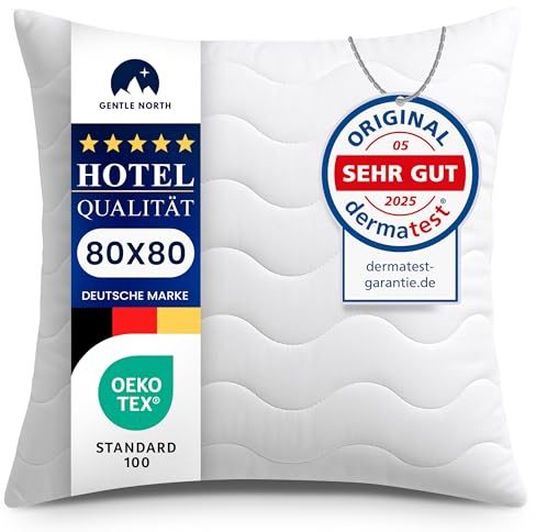 Gentle North Hochwertige Kopfkissen 80x80 cm groß in Hotelqualität - Flauschiges, gut gefülltes Schlafkissen für Allergiker geeignet (Ökotex 100 Zertifiziert) - 60° Waschbar