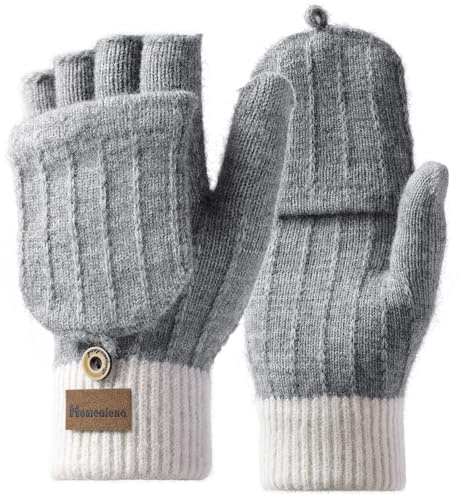 Homealexa Fingerlose Handschuhe mit Mitten-Klappe – Warme Winter Strick Handschuhe für Herren und Damen zum Laufen, Radfahren & Outdoor