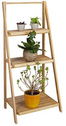 Relaxdays Blumentreppe innen, 3 Stufen, Bambus, klappbar, Leiterregal, Pflanzenregal, H x B x T 99 x 45 x 32 cm, Holz, natur