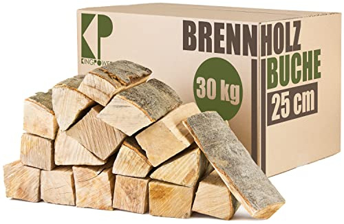 Buche Brennholz 25 cm Kaminholz 30, 60 oder 90kg für Kaminofen Lagerfeuer Feuerschale Ofen Grill Buchenholz kammergetrocknet ofenfertig Holzscheite Kingpower