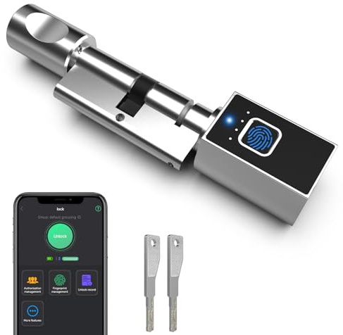 Elektronisches Türschloss 60mm (30/30) mit Schlüssel Fingerabdruck Bluetooth App Fernautorisierung - Geeignet für Türen die meisten EU - Türschlösser DIY Montage unterstützt iOS Watch