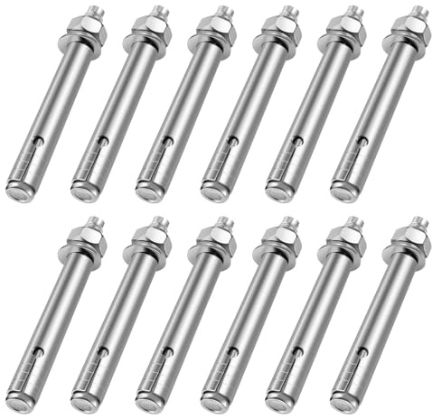 12 Stück Schwerlastdübel, M8 x 80 mm Edelstahl Ankerbolzen | Keilanker Schwerlastanker Ankerschrauben Expansion Schraube Bolzen, Schwerlastanker Bolzendübel, Expansionsschraube