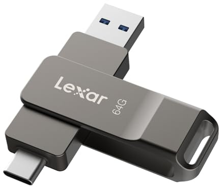 Lexar D40E Dual USB Stick 64GB, USB-C Flash Drive, Titangrau | USB 3.2 Gen 1 Type-C Jump Drive, Metallgehäuse, Schwenkbares Design, Thumb Drive, Kompatibel Mit iPhone 17