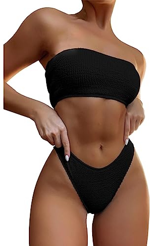 TOEECY Bikini Set Damen Trägerlos Badeanzüge Bademode Zweiteiliger Badeanzug Push Up High Waist Sexy Schwimmanzug Swimsuit