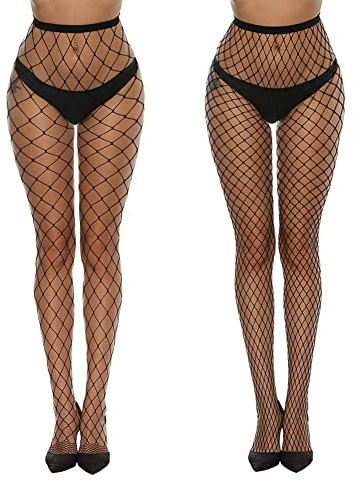 MANZI Netzstrumpfhosen Damen Schwarz,Reizvolle Schwarz Netzstrümpfe High Waist Hingucker Fischernetz Strumpfhosen für Damen,2 paar,XL/XXL