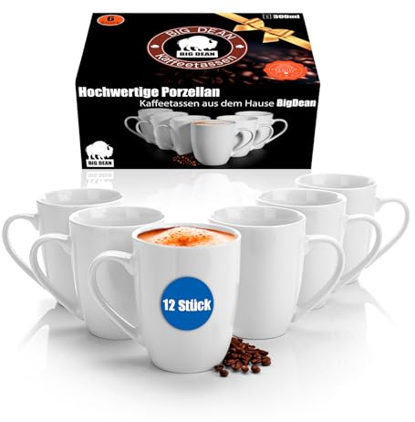 12 Stück Kaffeebecher 300ml Kaffeetassen weiß aus hochwertigem echtem Porzellan Kaffeetassen Set - Tassen zum Bemalen - Tassen Set in Geschenkbox