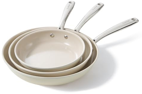 Redchef Pfannenset Keramik Induktion, Antihaft Bratpfannen 20 24 28 cm für alle Herdarten, PTFE-frei PFAS-frei PFOA-frei, Induktionsgeeignet, Backofenfest, Spülmaschinenfest (beige)