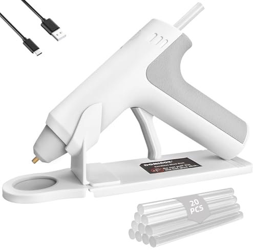 DOMINOX Akku Heißklebepistole, Klebepistole mit 20 Heißklebestift und 2000mAh Akku, 25s Schnelle Vorwärmung, Heißklebepistole Kabellos für Kunst, Handwerk, DIY, Hausreparaturen, Weiß