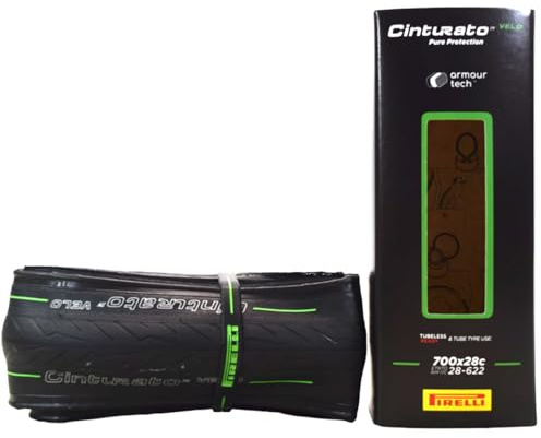 Pirelli Unisex – Erwachsene CINTURATO Velo Tubeless Ready Rennrad Reifen, Black/Green, 28-622