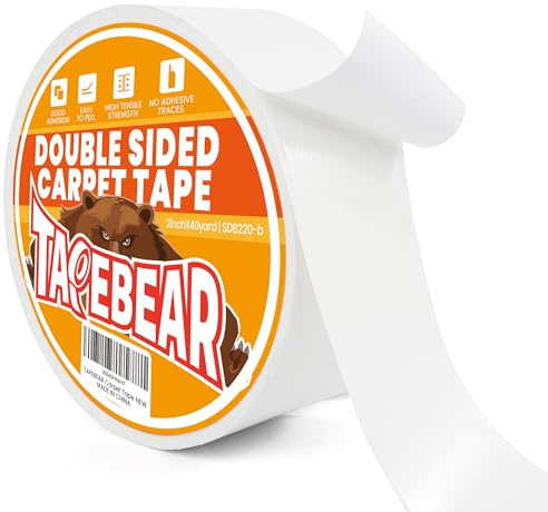 TAPEBEAR Extra Starkes Teppichklebeband Doppelseitig, Teppichklebeband RüCkstandsfrei, Doppelseitiges Klebeband Ablösbar, Teppichverlegeband FüR Teppich, Bodenbelag, 2inch X 40yard, Weiß