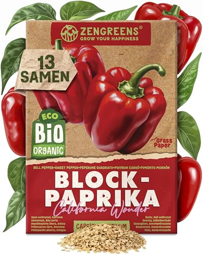 ZenGreens® - Bio Paprika Samen - Paprikasamen - Gemüsesamen für den einfachen Anbau im Garten, Balkon oder Hochbeet - Gemüse Saatgut - Spanischer Pfeffer - California Wonder