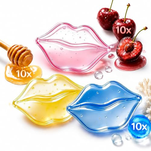Lippenmaske Pads (30 St.) - Meereskollagen, Kirsche & Honig - Anti-Falten, Anti-Aging & Feuchtigkeitsspendende Lip Mask Set für Frauen - Helfen Sie, trockenen Lippen vorzubeugen