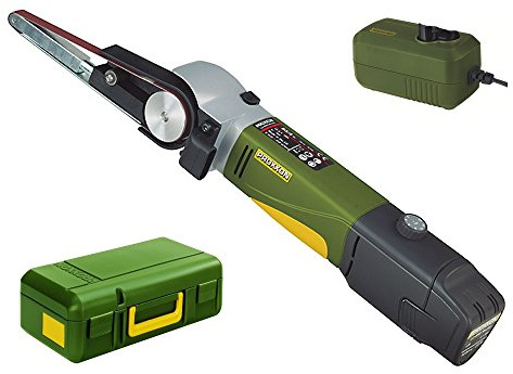 Proxxon Bandschleifer BS/A (Präzision Schleifer Akku 10,8 V; je 2x Schleifband 10 x 330 mm K80, K180; Schleifarm Schwenkbar) 29810