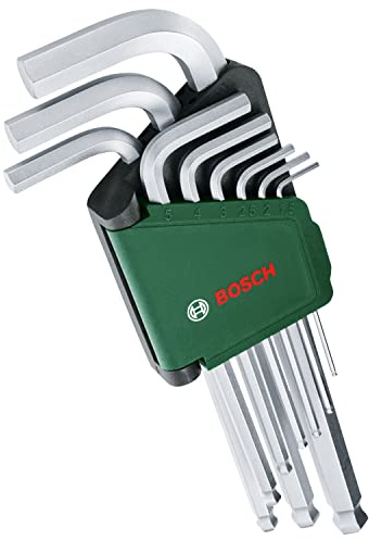 Bosch Innensechskantschlüssel-Set, 9-teilig (Mit Kugelkopf für vielseitige Aufgaben; aus hochwertigem S2-Stahl; 1,5–10 mm; lange Ausführung; Aufbewahrungsclip)