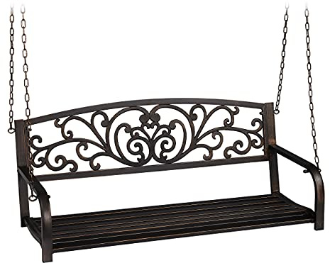 Relaxdays Hängebank, 2-Sitzer, Metall, HBT: 190x133x55 cm, Schaukelbank outdoor, Vintage Gartenschaukel, schwarz/bronze