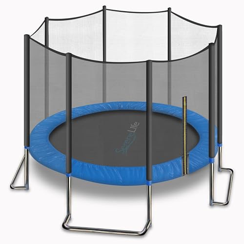SereneLife Trampolin Outdoor Kinder – Ø 244/305/366 cm, ASTM-Zertifiziert Mit Sicherheitsnetz & Randabdeckung, wetterfestes Gartentrampolin, stabile L-Form Füße