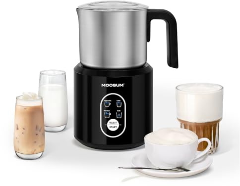 MOOSUM Milchaufschäumer Elektrisch 4-in-1 für Heißer und Kalter, Warme Milch, 500ml Milchschäumer Nduktion Hohe Kapazität, Spülmaschinenfest, Seidiger Milchschaum für Cappuccino, Latte,Edelstahl