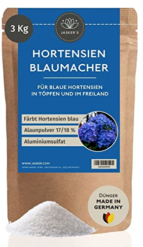 JASKER'S Hortensiendünger Blau 3 Kg Alaun - 100 Hortensienblau - Alaunpulver zum Blaufärben von Hortensien - Dünger - mit Aluminiumsulfat - Blaudünger für blaue