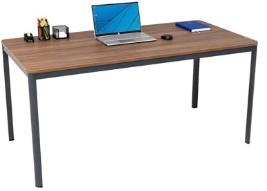 furni24 Schreibtisch D-Profil Nova 200x80x75cm, Nussbaum, Einfache Montage, Arbeitstisch, Bürotisch, Küchentisch, Esstisch, Druckertisch Büro-Möbel Computertisch Gaming-Tisch Mehrzwecktisch