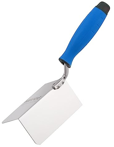Mivos Edelstahl Außeneckenkelle 120 x 60 mm - Eckenkelle Rostfreie - Außen Kantenkelle mit Softgriff - Eckspachtel 90° Winkel - Eckkelle - Blau - Made in EU