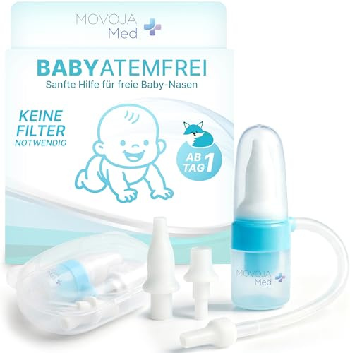 MOVOJA-MED Nasensauger Baby & Kinder - Inkl. Extra Aufsätze & Filterlos I Aus sicherem Medizinsilikon & Wiederverwendbar I Nasenschleimabsauger Nasen Sauger Babys Säugling & Kleinkind nasal aspirator