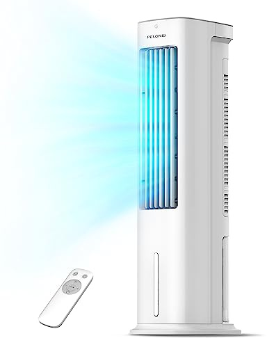 PELONIS Luftkühler mit Wasserkühlung, Klimaanlage Mobil, 5L Ventilator mit Wasserkühlung, Klimagerät Luftbefeuchter mit Fernbedienung, 355m³/h Klimaanlage Ohne Abluftschlauch