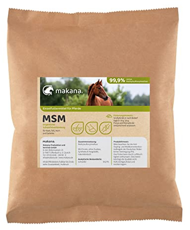 Makana MSM (Methylsulfonylmethan) Pulver für Pferde, 99,9% rein und ohne Zusätze, 1000 g Beutel