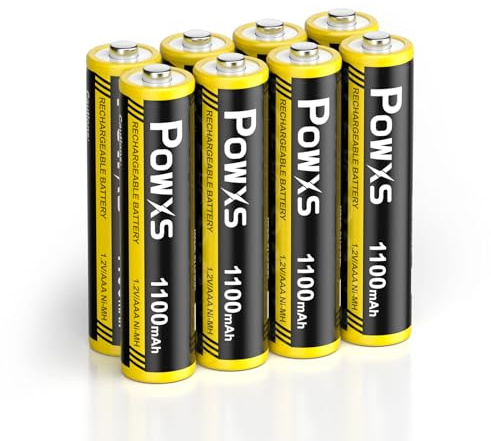POWXS AAA Akku 1100mAh 8 Stück, Wiederaufladbare Micro Batterien AAA, 1.2 V NiMH, 1,200 Mal Wiederaufladbar, hohe Kapazität, Kein Memory Effekt, Vorgeladen und Einsatzbereit