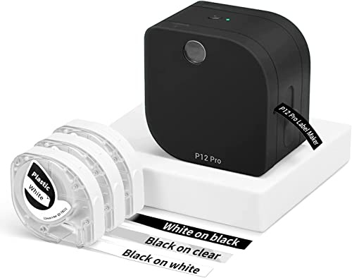 Phomemo P12-Pro Etikettendrucker mit 3 Etikettenbändern, 1200mAh Akku | 1200mAh Akku – Wiederaufladbar. Thermotransfer – Wasserfest, UV-Beständig. Druckt auf Satinbänder, Etiketten & Bügel-Tapes