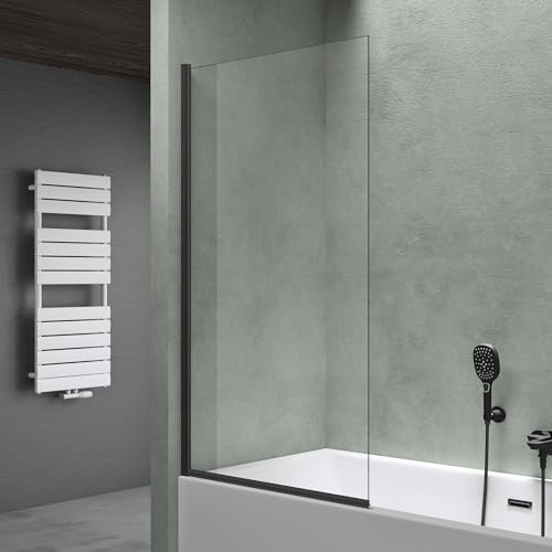 Mai & Mai Duschwand für Badewanne Badewannenwand Sicherheitsglas mit NANO-Versiegelung Badewannentrennwand Badewannenaufsatz 80x140cm Schwarz Cortona201