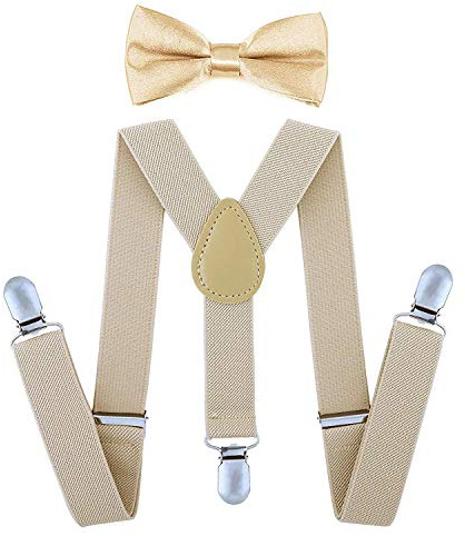SUNTRADE Kinder-Hosenträger mit elastischer Y-Form, verstellbar mit Clips und Fliege für Jungen und Mädchen (Champagner)