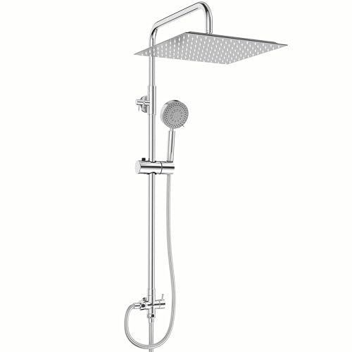 BIMVER Edelstahl Regendusche Duschset ohne Armatur, Duschsystem mit eckige Kopfbrause 30x30cm & Handbrause (5 Strahlarten) wassersparendes Duschgarnitur Überkopfbrause set, Chrom