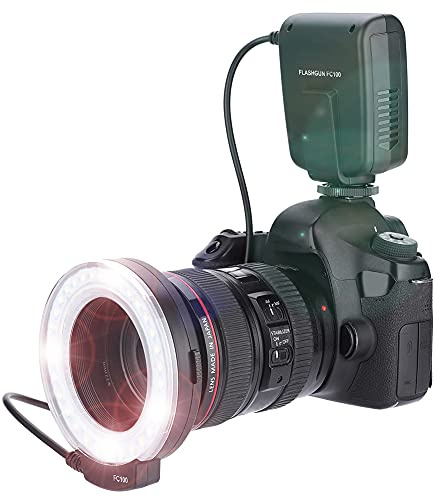 Topiky Für FC-100 Tragbarer LED-Makroringblitz 5500K Anpassung Helligkeit Videokamera-Fülllicht-Kit mit 8 Adapterringen und Controller für für Kameras