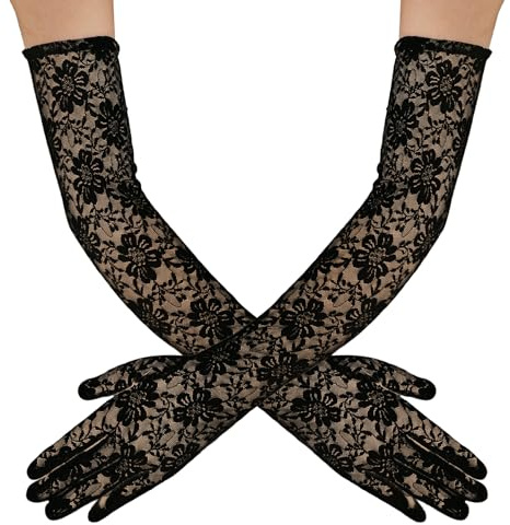 SycloPak Spitze Handschuh Lange Elegante Spitzenhandschuhe Schwarze für Damen Vintage 1920er Design mit Spitzenstickerei Braut-Handschuhe für Hochzeit, Halloween, Tee-Party, Oper & Tanz